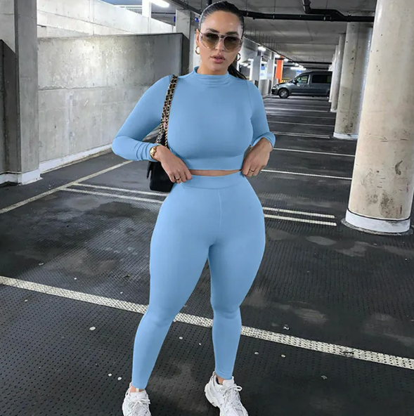 Women's Two-Piece Solid Autumn Overalls Set
